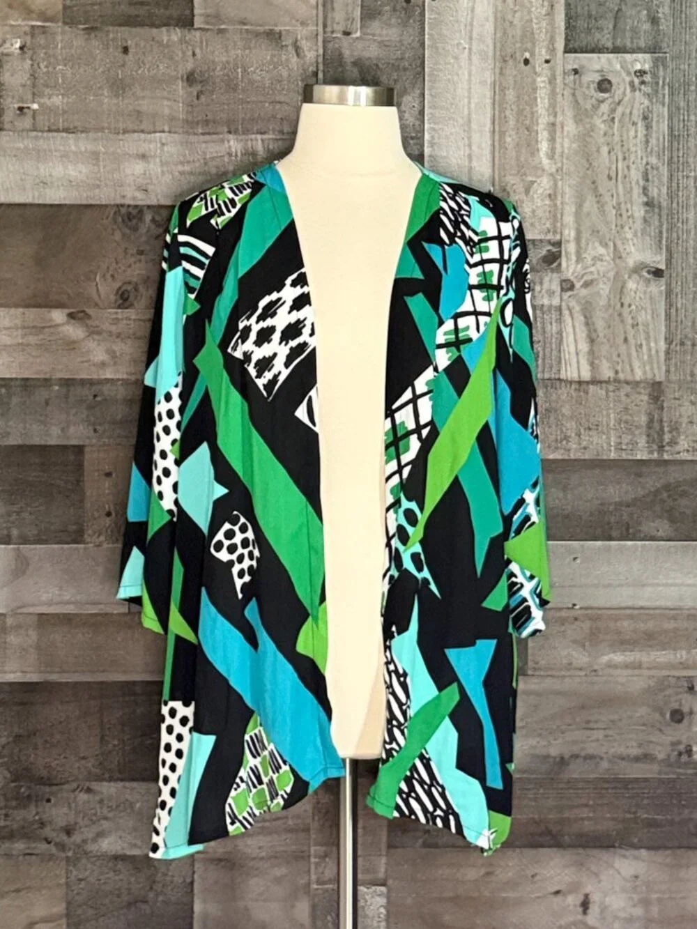 NWT! Bob Mackie blue green geometric wrap 2XLarge stripes stripes polka dot